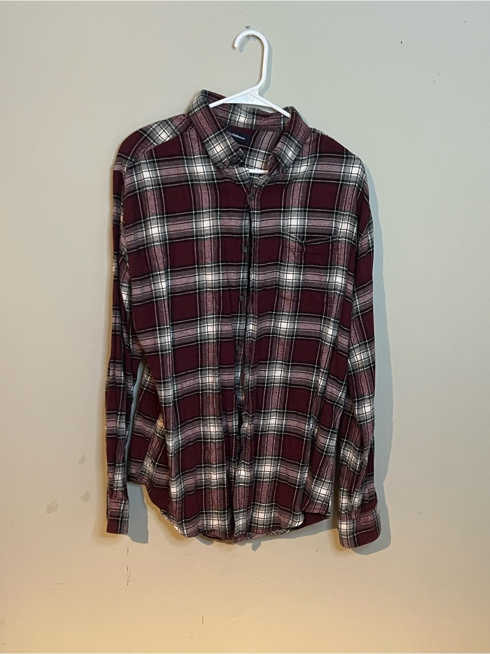 croft & barrow Men's Maroon and White Plaid Button-Down Shirt